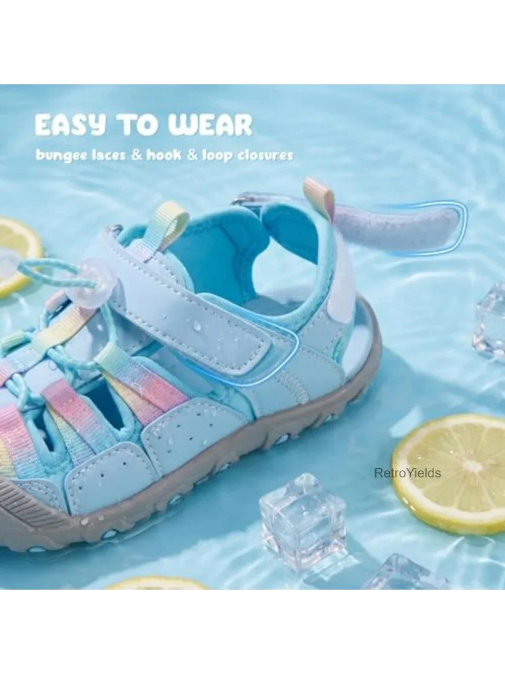 Kids Closed-Toe Water Hiking Sandals Non-Slip Hook-and-Loop Adjustable Outdoor